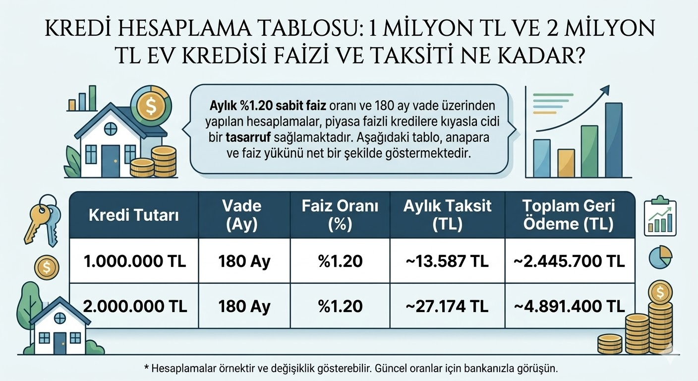 Kredi Hesaplama Tablosu: 1 Milyon TL Ev Kredisi Faizi ve Taksiti Ne Kadar?